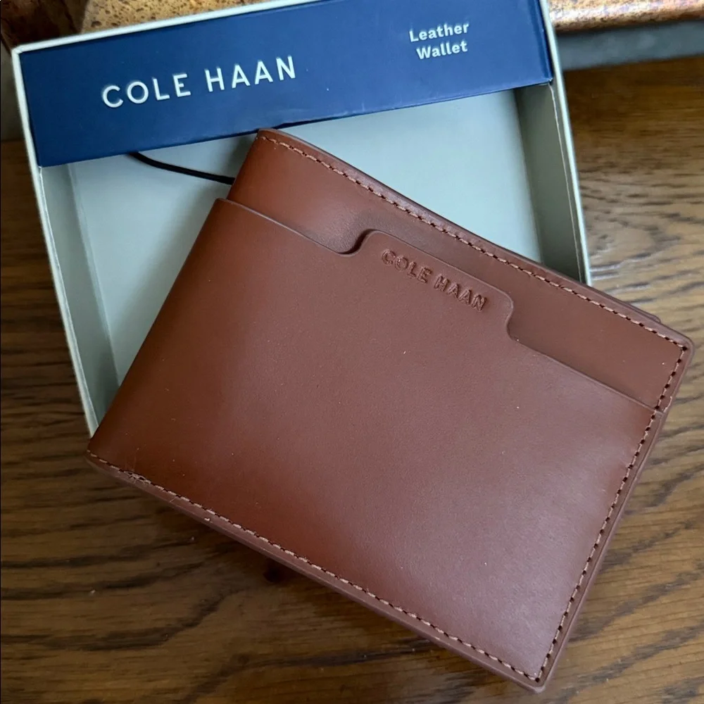 Cole Haan Brown genuine leather wallet and card holder. 6 holders & bill holder.